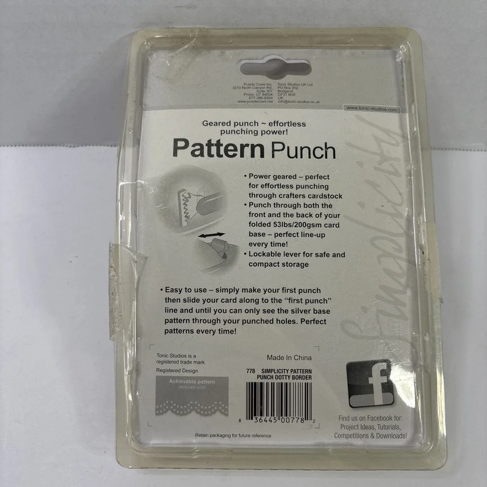 Tonic Studios Simplicity Pattern Punch Dotty Border Geared Punch Model 778 NEW